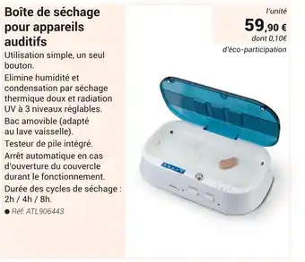 Boîte de séchage pour appareils auditifs