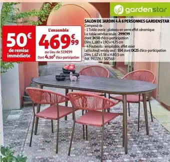 Auchan Gardenstar - salon de jardin 4 à 6 personnes offre