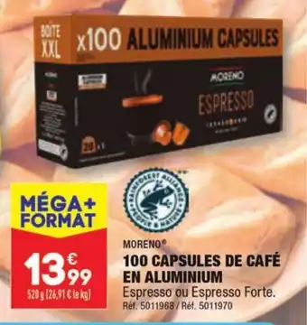 ALDI MORENO 100 CAPSULES DE CAFÉ EN ALUMINIUM offre