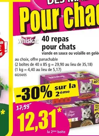 Norma Whiskas 40 repas pour chats offre