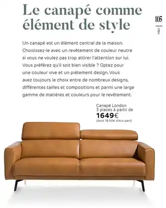 H&H Canapé London 3 Places offre