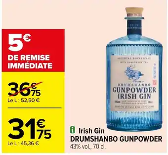 Carrefour Irish Gin DRUMSHANBO GUNPOWDER 43% vol., 70 cl. offre