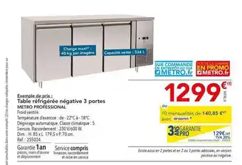 METRO Table Réfrigérée Négative 3 Portes Metro Professional offre