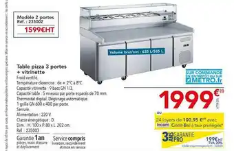 METRO Table Pizza 3 Portes + Vitrinette offre