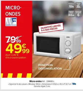 Carrefour Micro-ondes Réf.: 20MX80-L offre