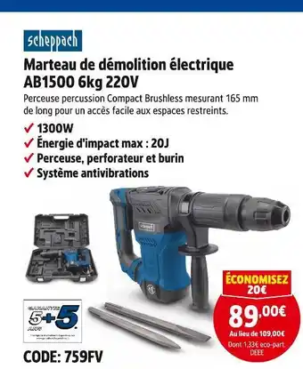 Screwfix Scheppach Marteau de démolition électrique AB1500 6kg 220V offre