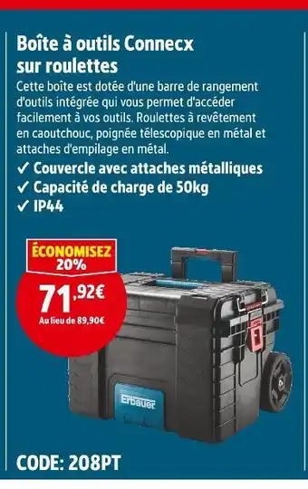 Screwfix Erbauer Boîte à outils Connecx sur roulettes offre