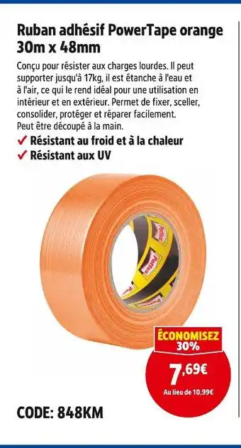 Ruban adhésif PowerTape orange 30m x 48mm