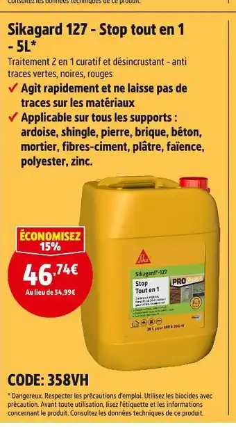 Screwfix SIKA Sikagard 127 - Stop tout en 1 - 5L offre