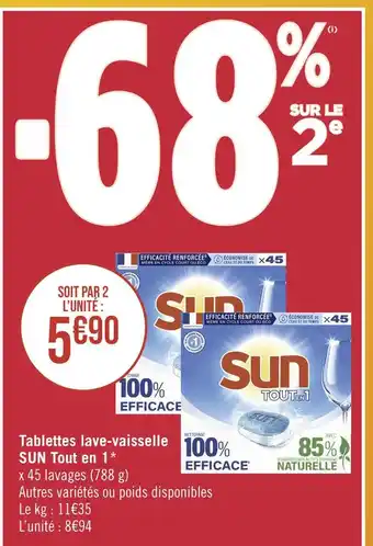 Géant Casino SUN Tablettes lave-vaisselle Tout en 1 offre