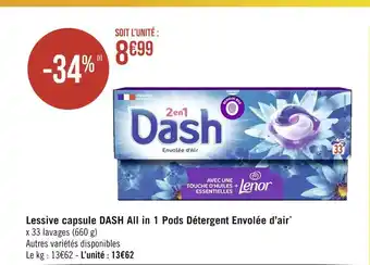 Géant Casino DASH Lessive capsule All in 1 Pods Détergent Envolée d’air offre