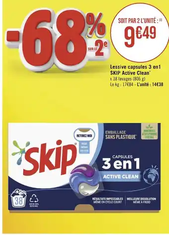 Casino Supermarchés SKIP Lessive capsules 3 en1 Active Clean offre