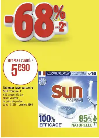 Casino Supermarchés SUN Tablettes lave-vaisselle Tout en 1 offre