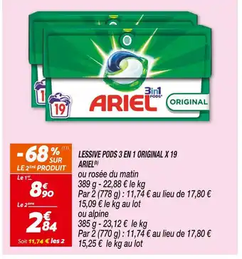 Netto ARIEL LESSIVE PODS 3 EN 1 ORIGINAL X 19 (b) offre