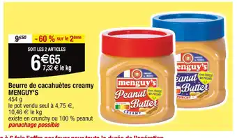 Cora x Carrefour MENGUY'S Beurre de cacahuètes creamy offre