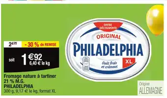 Cora x Carrefour PHILADELPHIA Fromage nature à tartiner 21 % M.G offre