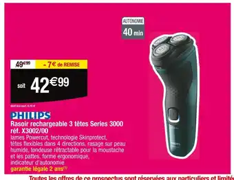 Cora x Carrefour Philips Rasoir rechargeable 3 têtes Series 3000 réf. X3002/00 offre