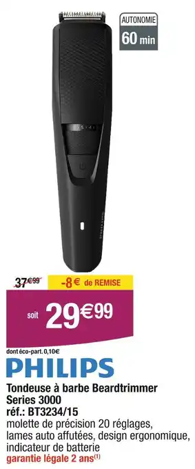 Cora x Carrefour PHILIPS Tondeuse à barbe Beardtrimmer Series 3000 réf.: BT3234/15 offre