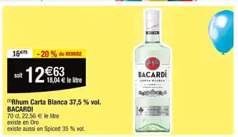 Cora x Carrefour BACARDI Rhum Carta Blanca 37,5 % vol offre