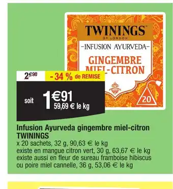 Infusion Ayurveda gingembre miel-citron TWININGS