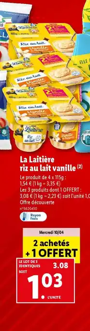 Lidl La Laitière riz au lait vanille (2) offre