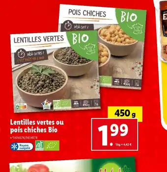 Lidl Lentilles vertes ou pois chiches Bio offre