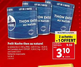 Lidl Petit Navire thon au naturel offre