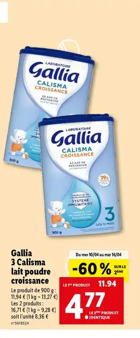 Lidl Gallia 3 Calisma lait poudre croissance offre