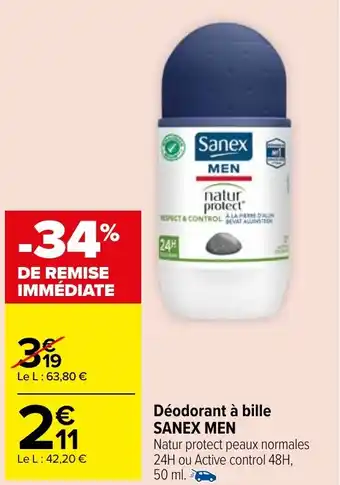 Carrefour Market Déodorant à bille SANEX MEN offre