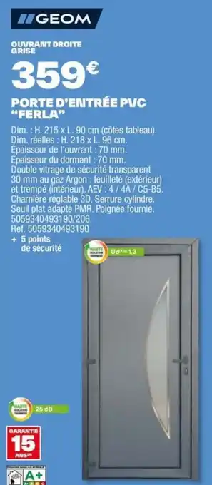 Brico Dépôt PORTE D'ENTRÉE PVC "FERLA" offre