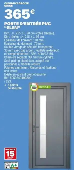 Brico Dépôt PORTE D'ENTRÉE PVC "ELEN" offre