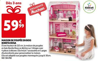 Auchan Maison de poupée en bois bonita rosa offre