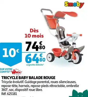 Smoby tricycle baby balade rouge