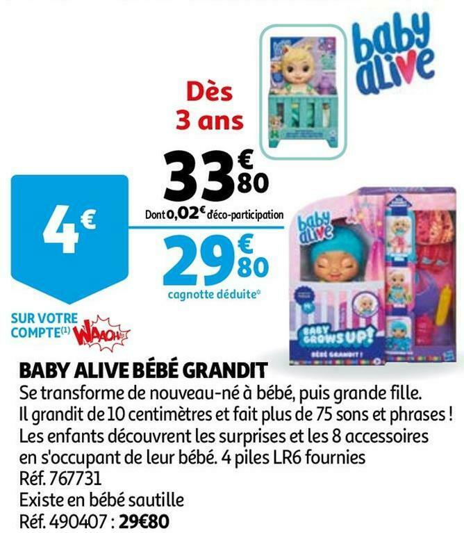 Promo Baby Alive Bebe Grandit Chez Auchan