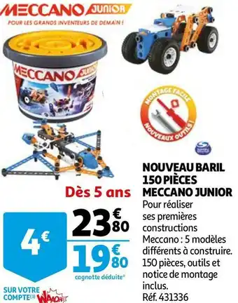 Auchan Meccano nouveau baril 150 pièces junior offre