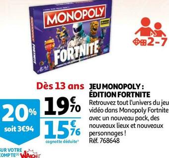 Auchan Jeu monopoly : édition fortnite offre