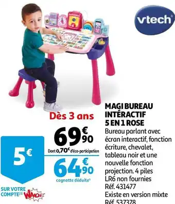 Auchan Vtech magi bureau intéractif 5 en 1 rose offre