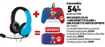 Auchan Un casque lvl40 + une manette filaire = une pochette switch offerte offre