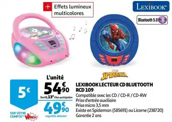 Lexibook lexibook lecteur cd bluetooth rcd 109