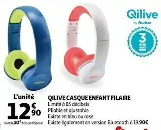 Auchan Qilive qilive casque enfant filaire offre