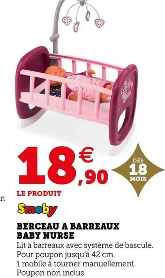 Smoby berceau a barreaux baby nurse