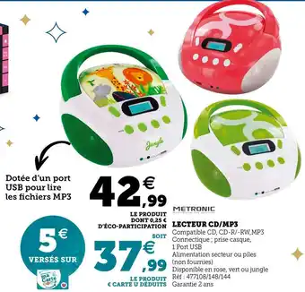 Metronic lecteur cd/mp3