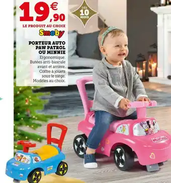 Smoby porteur auto paw patrol ou minnie