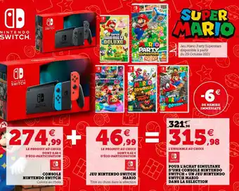 Super U Nintendo pour l’achat simultane d’une console nintendo switch + un jeu nintendo switch mario dans la selection offre