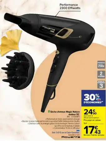 Carrefour Sèche Cheveux Magic Nature Moteur Dc Rowenta offre