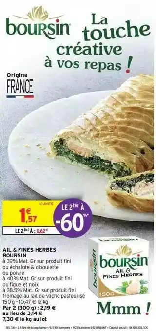 Intermarché Hyper Ail & Fines Herbes Boursin Le 2ème à -60% offre