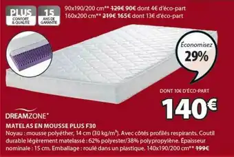 JYSK Matelas En Mousse Plus F30 Dreamzone offre