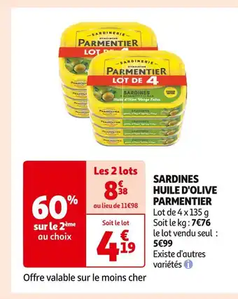 Auchan Supermarché PARMENTIER SARDINES HUILE D'OLIVE offre