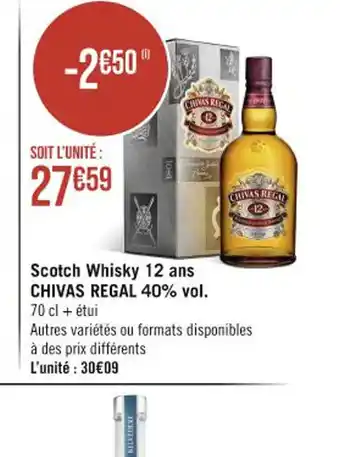 Casino Supermarchés Scotch Whisky 12 ans CHIVAS REGAL 40% vol. offre