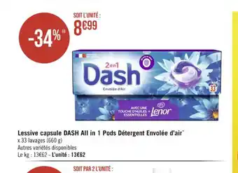 Casino Supermarchés Lessive capsule DASH All in 1 Pods Détergent Envolée d'air' offre